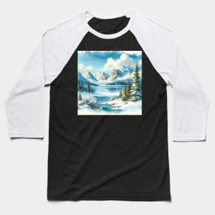 Winter Mountain Lake Baseball T-Shirt